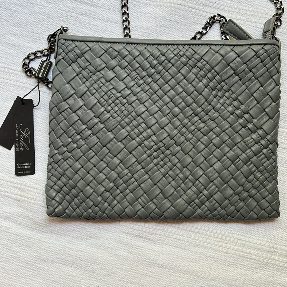 Falor Woven Leather Londra Crossbody Bag- Grey- NWT